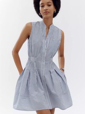 Anthropologie Maeve Sleeveless Striped V-neck Mini Dress Pockets Size Small
